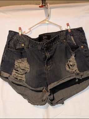 Distressed Dark Blue Denim Women’s Shorts - Mudd